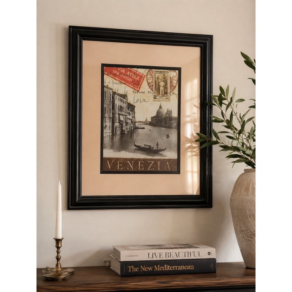 Vintage Venezia Italy Framed Wall Art Print Black Frame 20x18 Decor